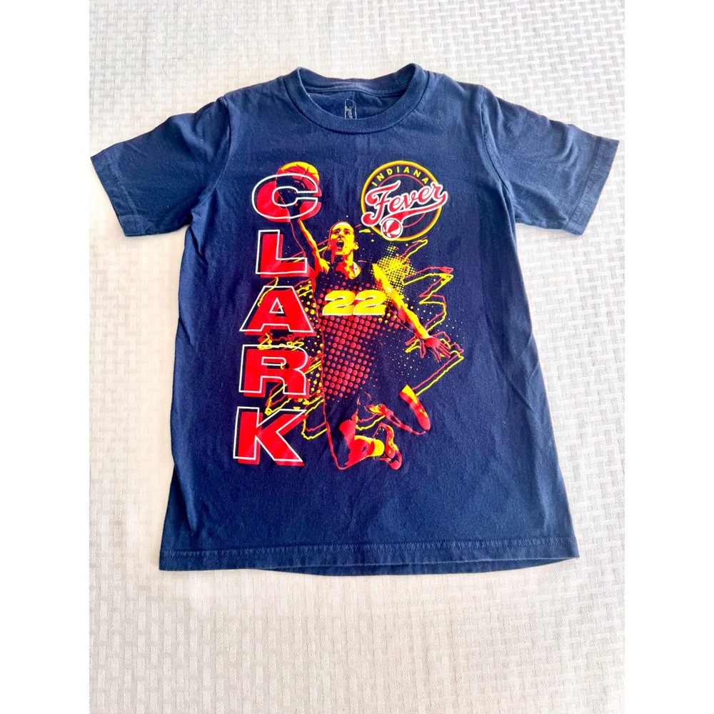 Caitlin Clark Indiana Fever Shirt Kids Small 8 WNBA Basketball Graphic Tee Navy
